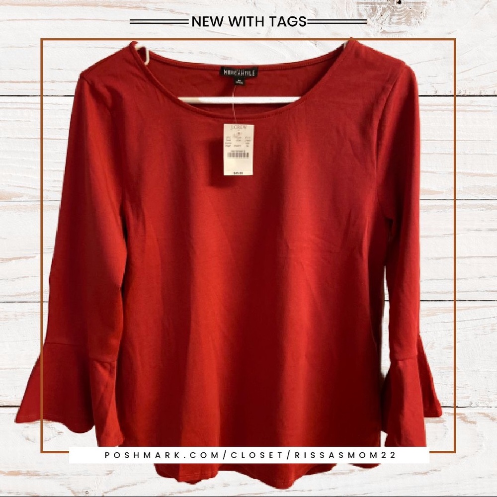J CREW MERCANTILE Red Bell Sleeve Shirt Size M NWT